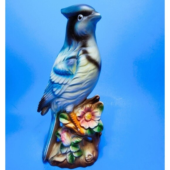Vintage Norleans Bird Figurine Ceramic Blue Jay Japan 8 inch Matte Finish - Picture 1 of 8